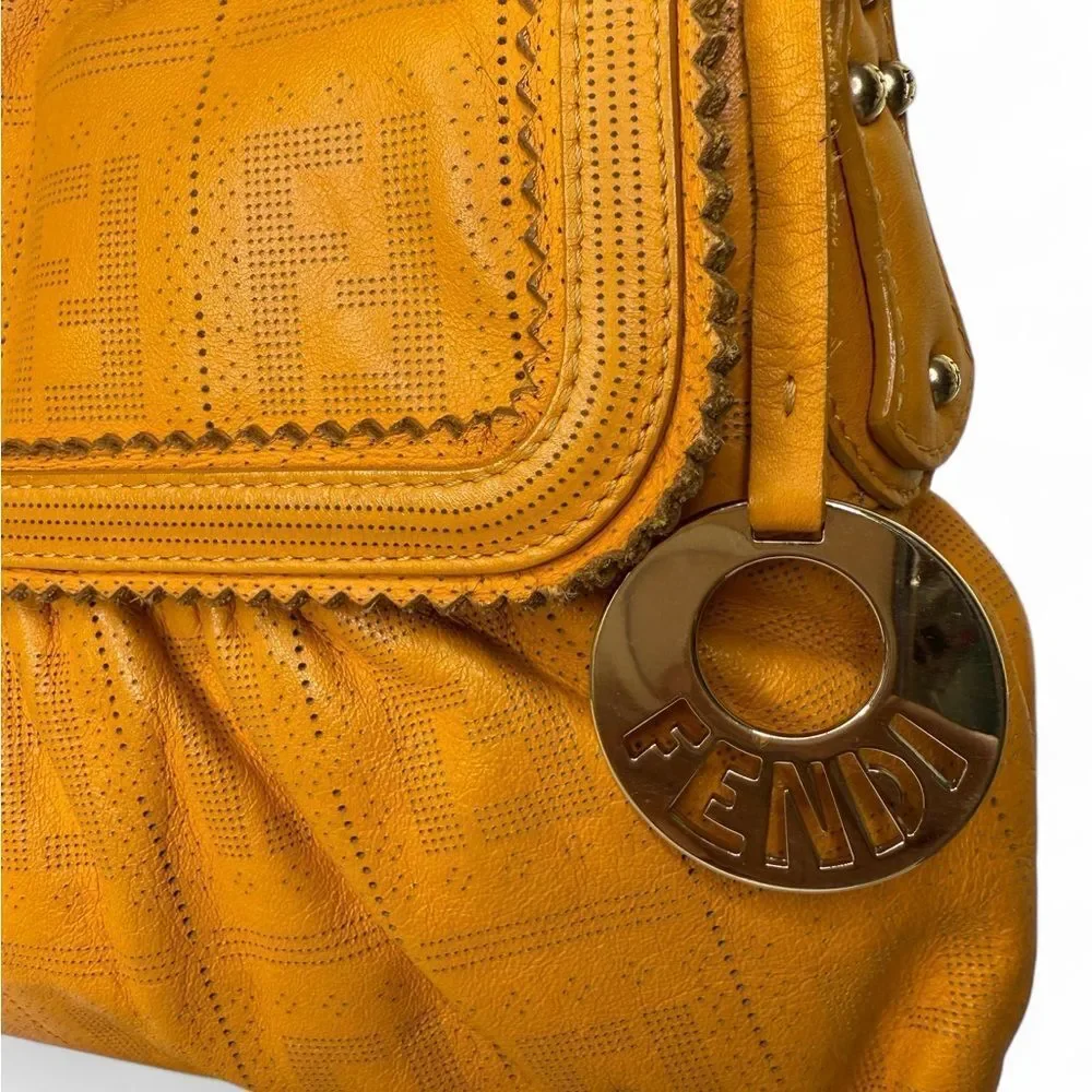 FENDI Chef Small Orange Perforated FF Zucca Calfskin Shoulder Bag